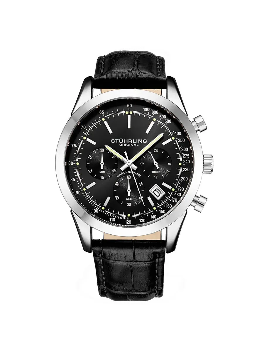 Мужские часы Stuhrling Original Monaco Quartz с черным циферблатом M13659 — изображение 1 из 6, оттенок серебряный