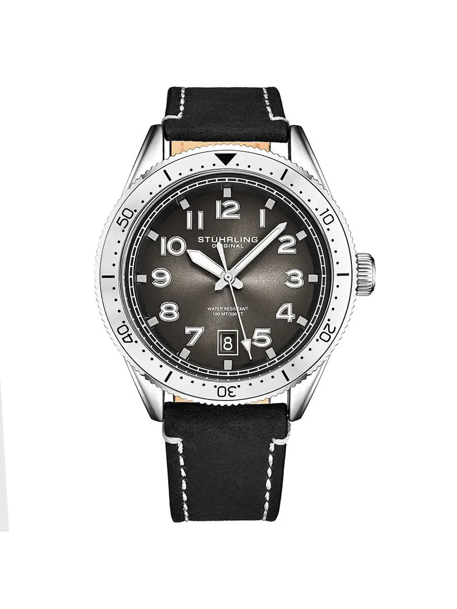 Мужские часы Stuhrling Original Monaco Quartz с черным циферблатом M13669 — изображение 1 из 2, оттенок серебряный