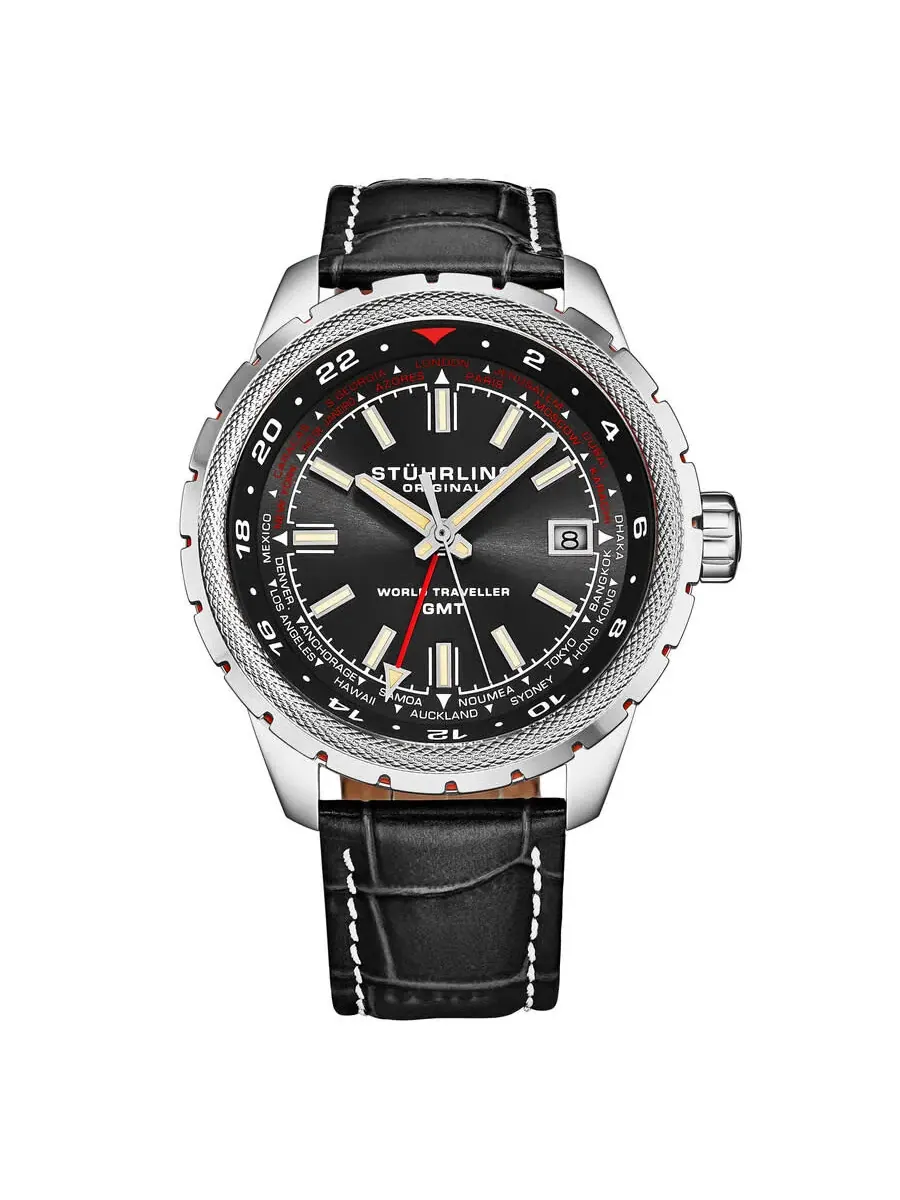 Мужские часы Stuhrling Original Monaco Quartz с черным циферблатом M18224 — изображение 1 из 2, оттенок серебряный