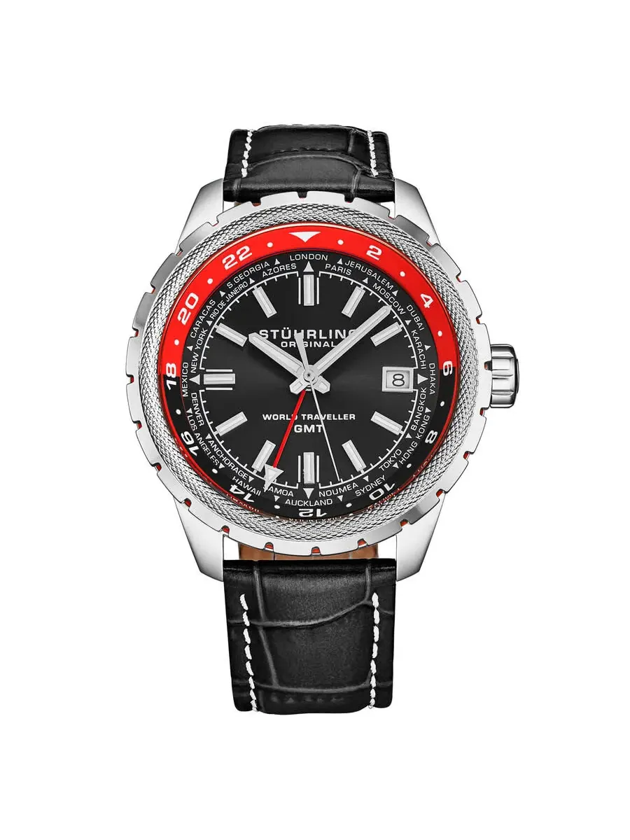 Мужские часы Stuhrling Original Monaco Quartz с черным циферблатом M18226 — изображение 1 из 2, оттенок серебряный