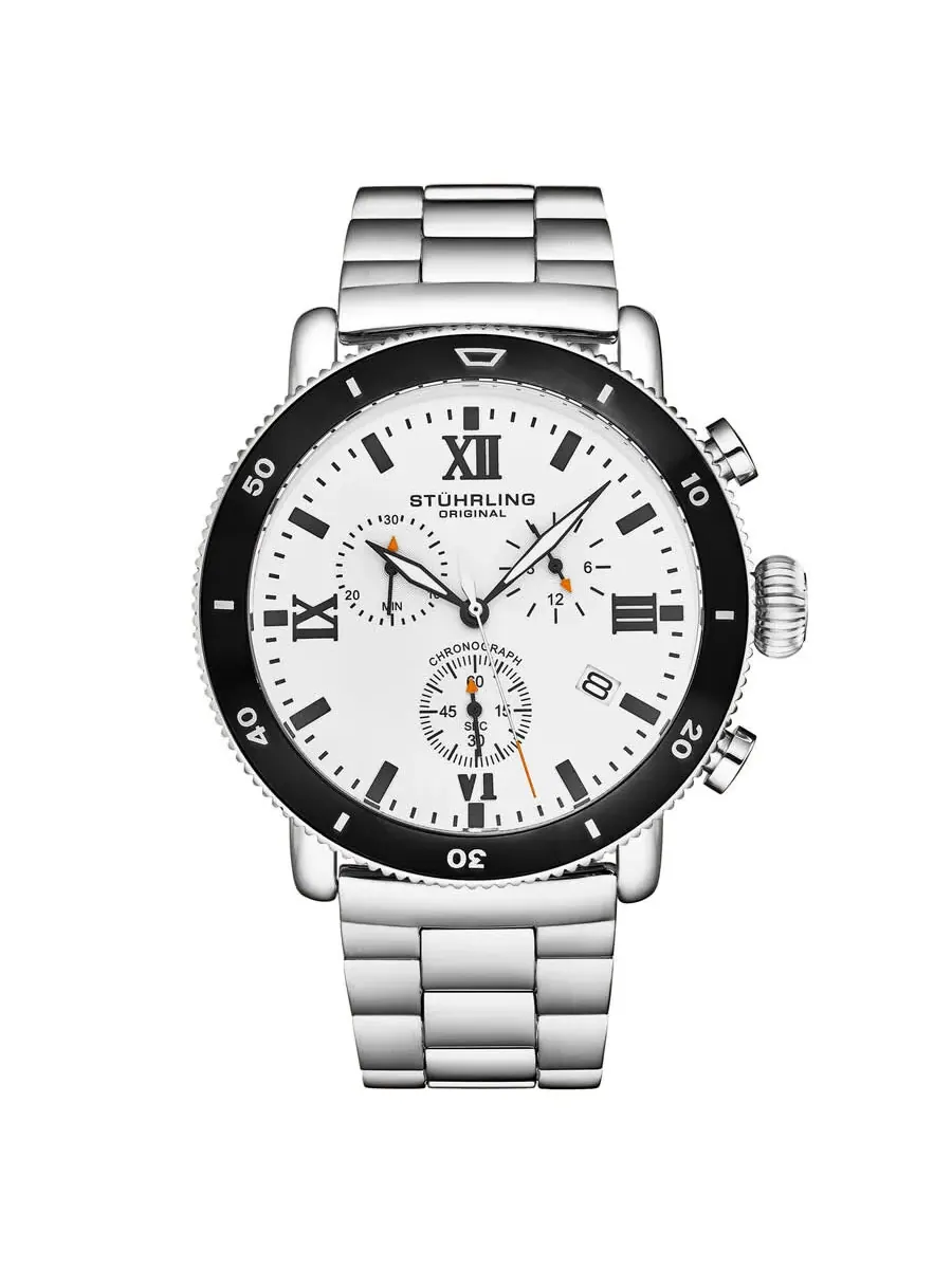 Мужские часы Stuhrling Original Monaco Chronograph Quartz с белым циферблатом M17992 — изображение 1 из 3, оттенок черный