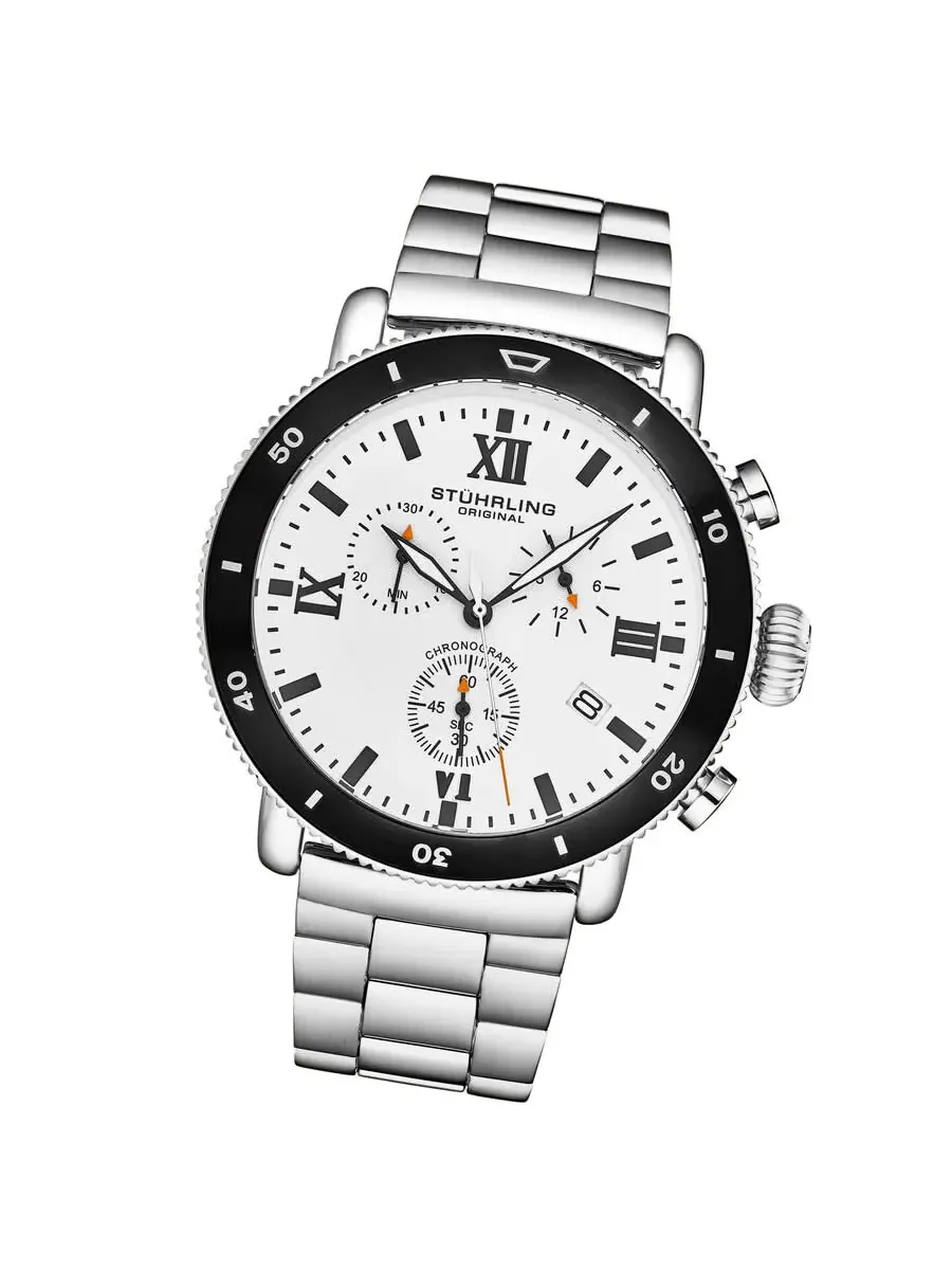 Мужские часы Stuhrling Original Monaco Chronograph Quartz с белым циферблатом M17992 — изображение 2 из 3, оттенок черный