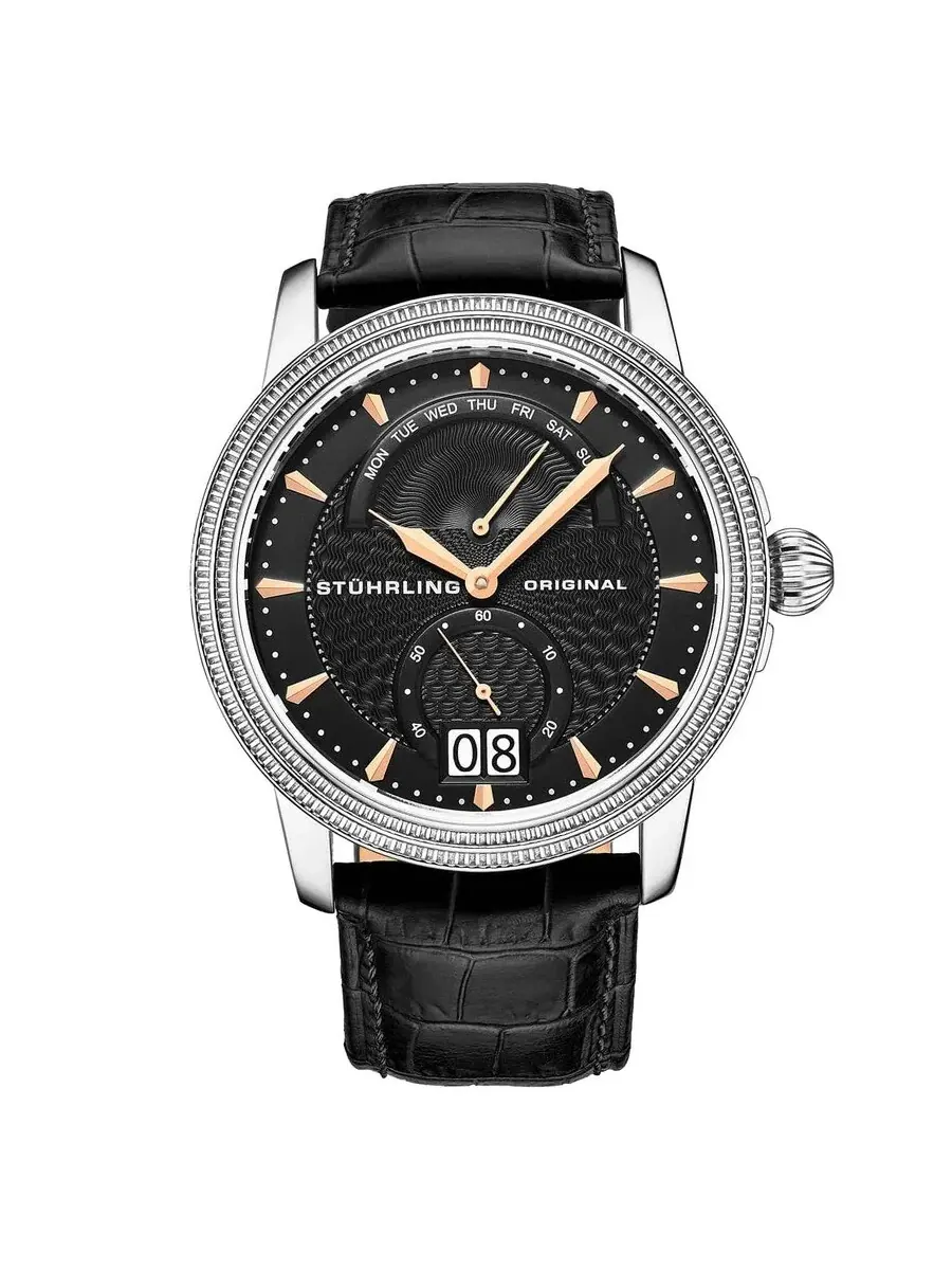 Мужские часы Stuhrling Original Symphony с черным циферблатом M15455 — изображение 1 из 1, оттенок серебряный