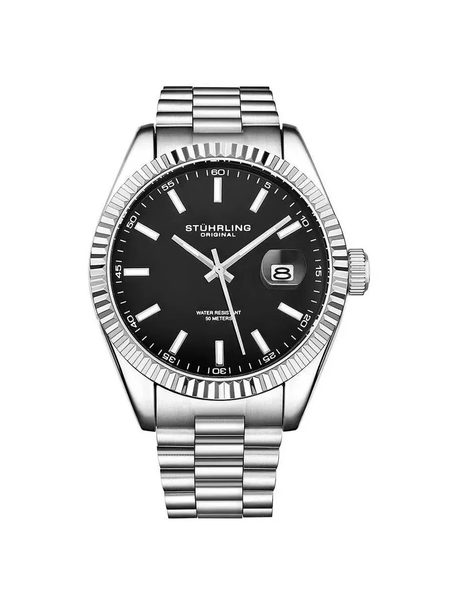 Мужские часы Stuhrling Original Symphony с черным циферблатом, модель M15693 — изображение 1 из 1, оттенок серебряный