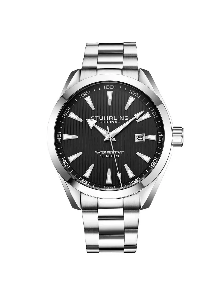 Мужские часы Stuhrling Original Symphony с черным циферблатом M15788 — изображение 1 из 1, оттенок серебряный