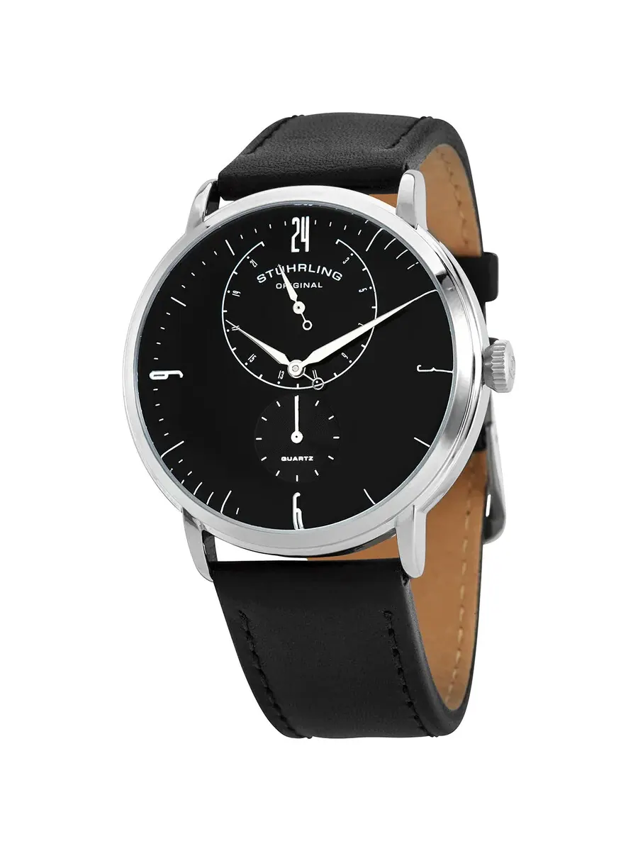 Мужские часы Stuhrling Original Symphony Quartz с черным циферблатом M13663 — изображение 1 из 3, оттенок серебряный