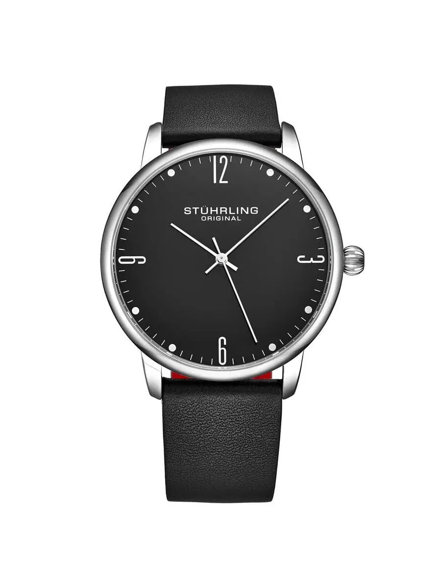 Мужские часы Stuhrling Original Symphony Quartz с черным циферблатом M16825 — изображение 1 из 2, оттенок серебряный