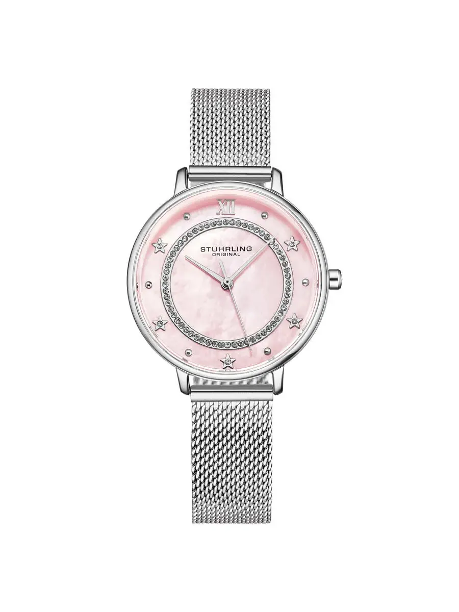 Женские часы Stuhrling Original Symphony Quartz с розовым циферблатом M16874 — изображение 1 из 4, оттенок серебряный