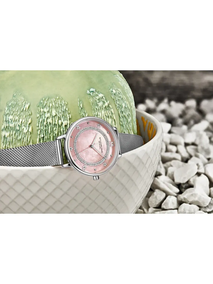 Женские часы Stuhrling Original Symphony Quartz с розовым циферблатом M16874 — изображение 3 из 4, оттенок серебряный