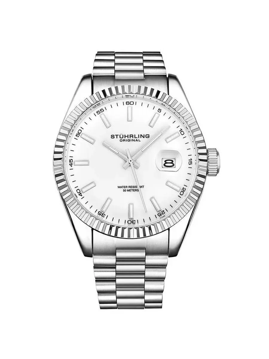 Мужские часы Stuhrling Original Symphony с белым циферблатом, модель M15688 — изображение 1 из 1, оттенок серебряный