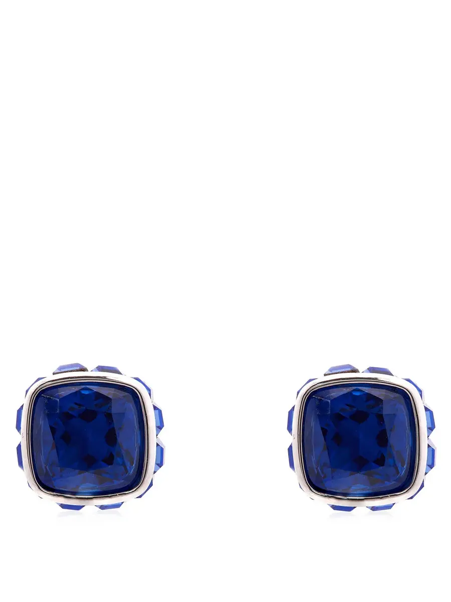 Серьги-гвоздики Swarovski с камнем-созвездием сентября, родий — синий