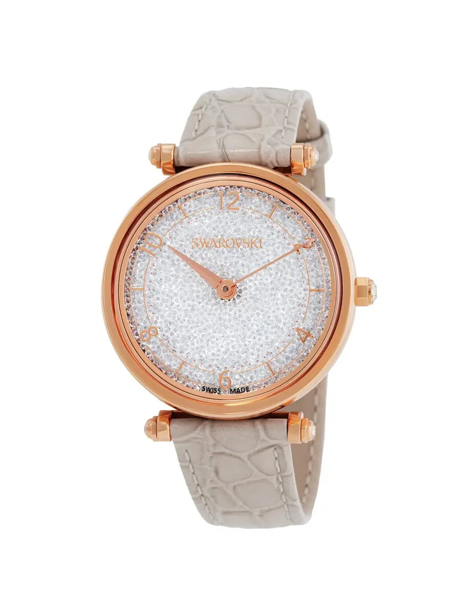 Кожаный ремешок Swarovski Crystalline Wonder с PVD покрытием розовым золотом, бежевый кристалл — изображение 1 из 3