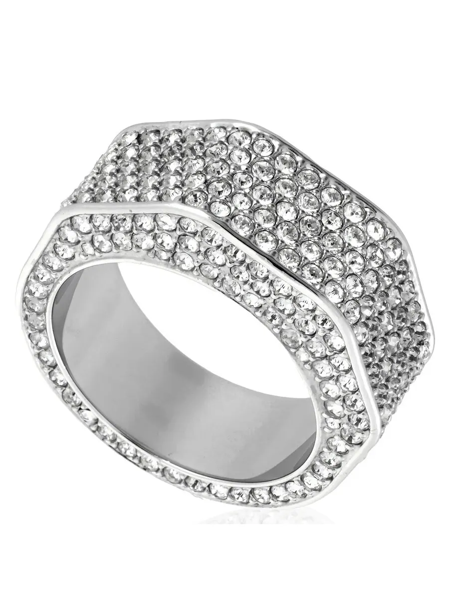 Коктейльное кольцо Swarovski Dextera с октагональной формой и паве — изображение 1 из 4, оттенок серебряный