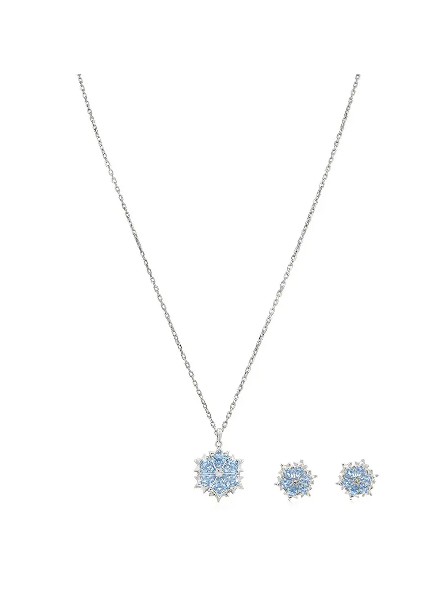 Набор серьги и ожерелье Swarovski Magic Snowflake с родиевым покрытием — синий