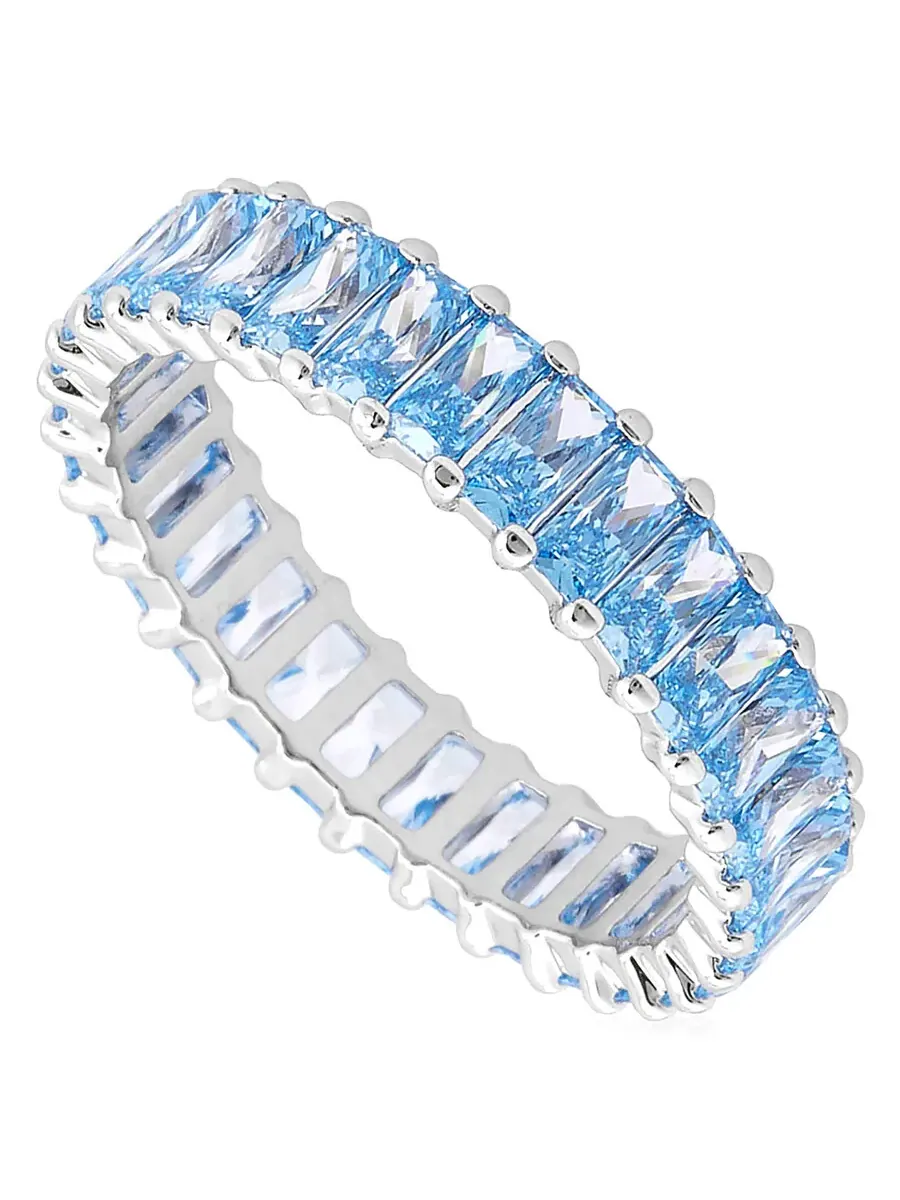 Кольцо Swarovski Matrix с полосой, родиевое, блестящий аквамарин — изображение 1 из 3, оттенок синий