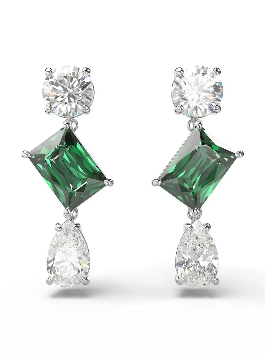 Серьги-подвески Swarovski Mesmera с фантазийной огранкой — изображение 1 из 4, оттенок белый/зеленый