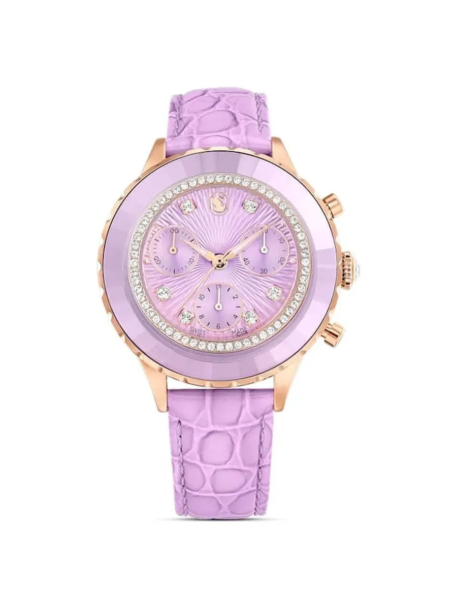 Часы Swarovski Octea Chrono Quartz с кристаллическим фиолетовым циферблатом 5690804 — изображение 1 из 3, оттенок фиолетовый