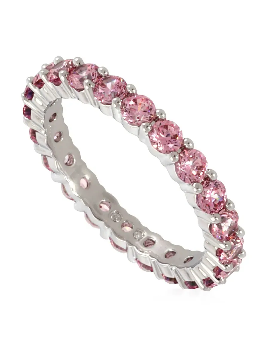 Кольцо Swarovski с родиевым покрытием, розовая круглая огранка, матрица — изображение 1 из 4, оттенок розовый