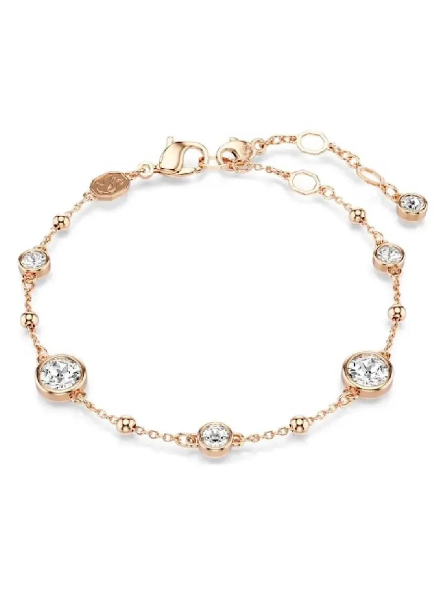 Браслет Swarovski с розовым золотым покрытием и круглым ограненным камнем Imber — изображение 1 из 2, оттенок белый