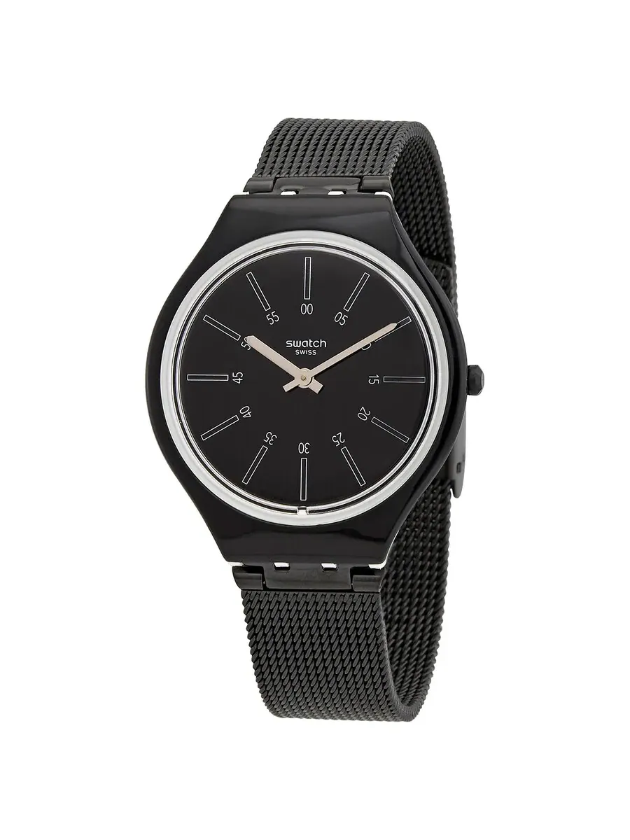 Женские часы Swatch Skinotte с кварцевым механизмом и черным циферблатом SVOB100M — серебристый