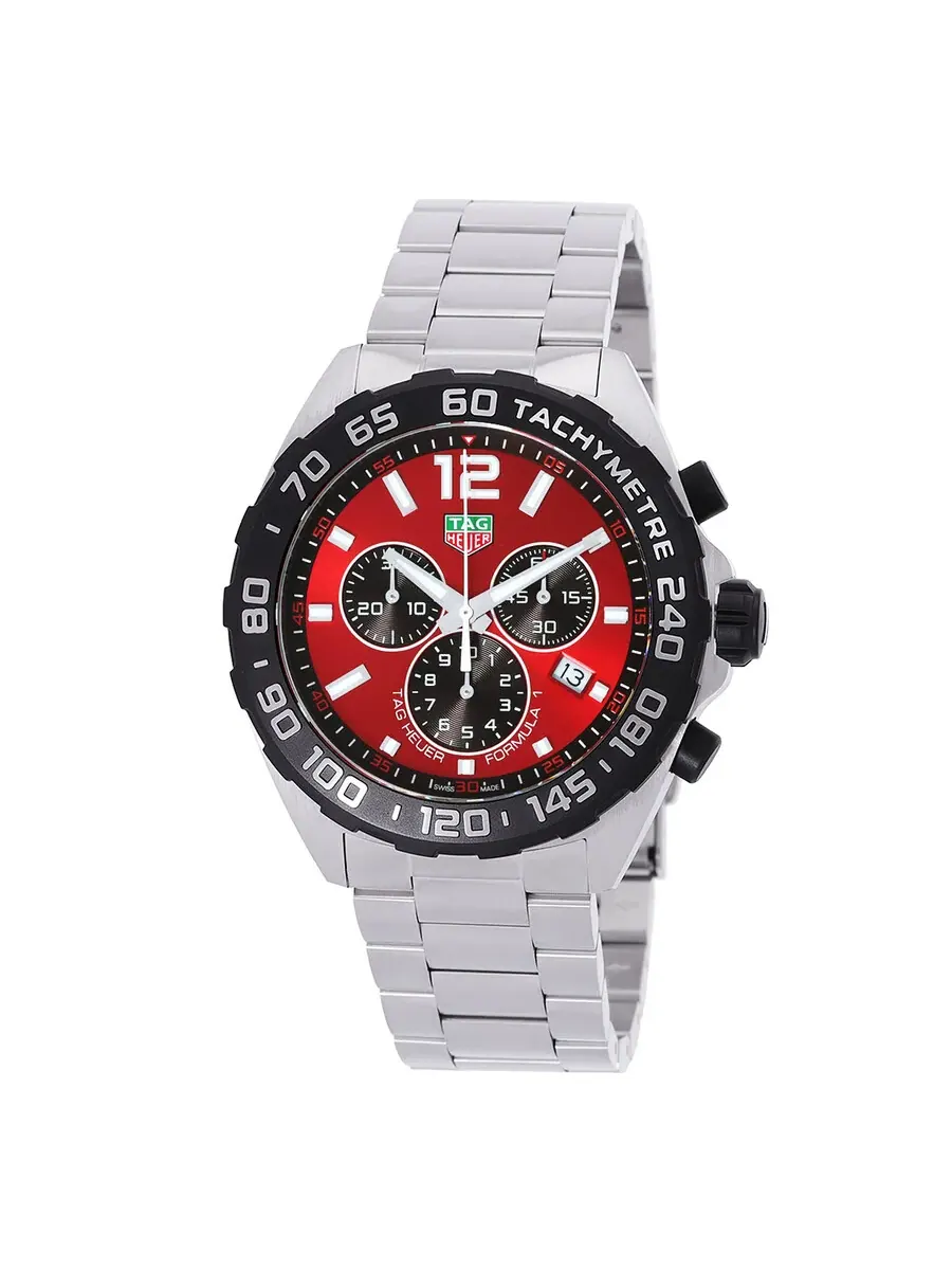 Мужские кварцевые часы Tag Heuer Formula 1 43 мм с красным хронографом и красным циферблатом CAZ101AN.BA0842 — черный
