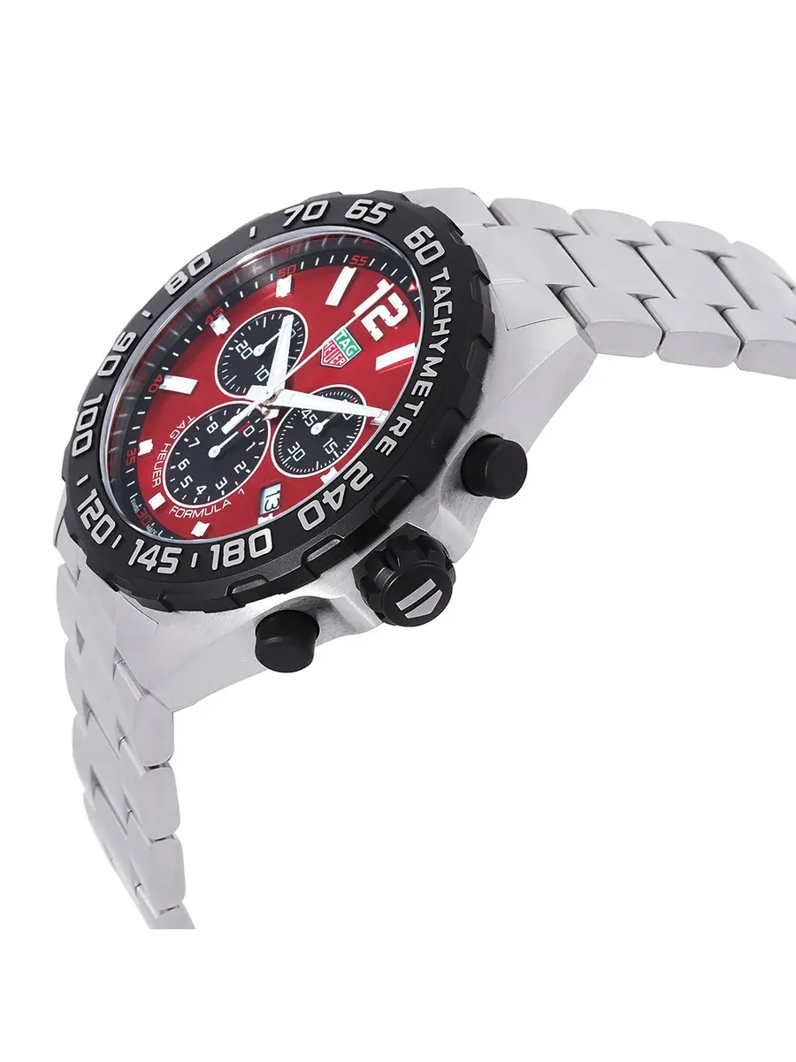 Мужские кварцевые часы Tag Heuer Formula 1 43 мм с красным хронографом и красным циферблатом CAZ101AN.BA0842, оттенок черный