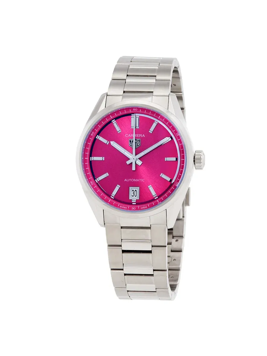 Часы Tag Heuer Carrera Automatic с ярко-розовым циферблатом унисекс WBN2313.BA0001 — серебристый