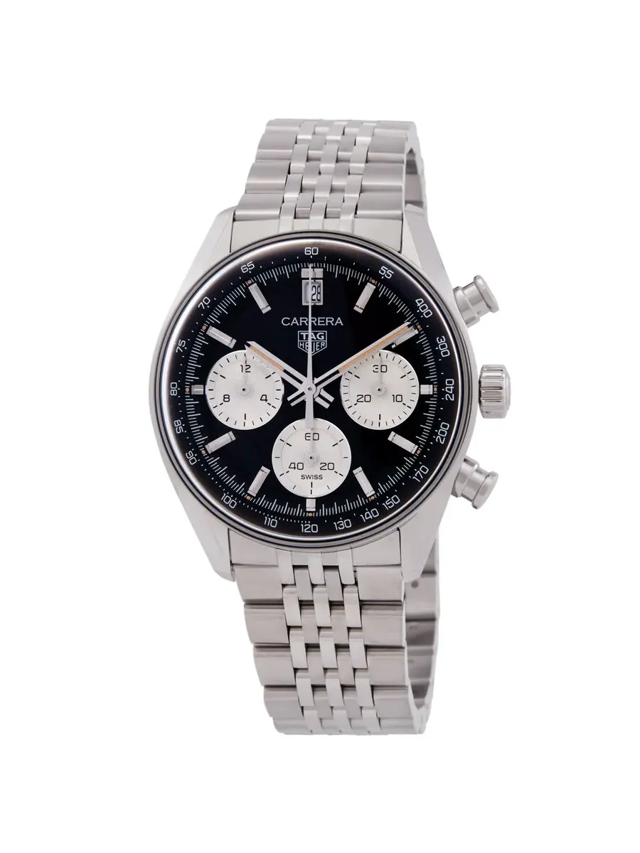 Мужские часы Tag Heuer Carrera Chronograph Automatic с черным циферблатом CBS2210.BA0048 — серебристый