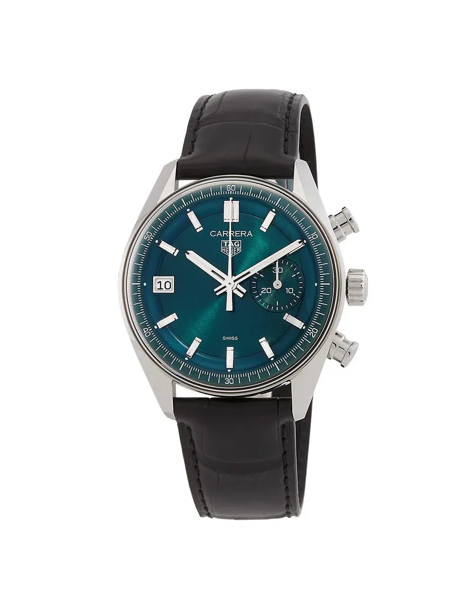 Мужские часы Tag Heuer Carrera Chronograph Automatic с зеленым циферблатом CBS2211.FC6545 — серебристый