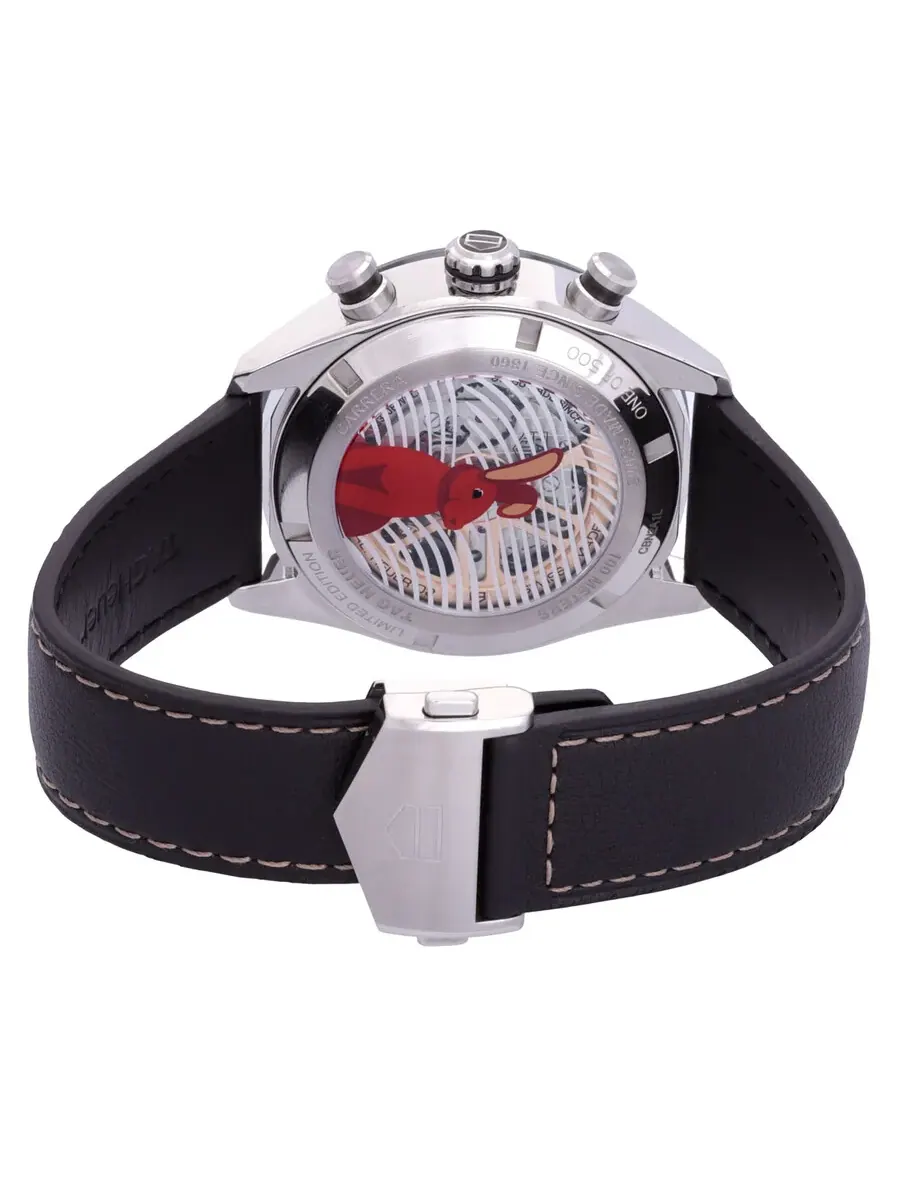 Мужские часы Tag Heuer Carrera Year Of The Rabbit Chronograph Automatic с черным циферблатом CBN2A1L.FC6521, оттенок черный