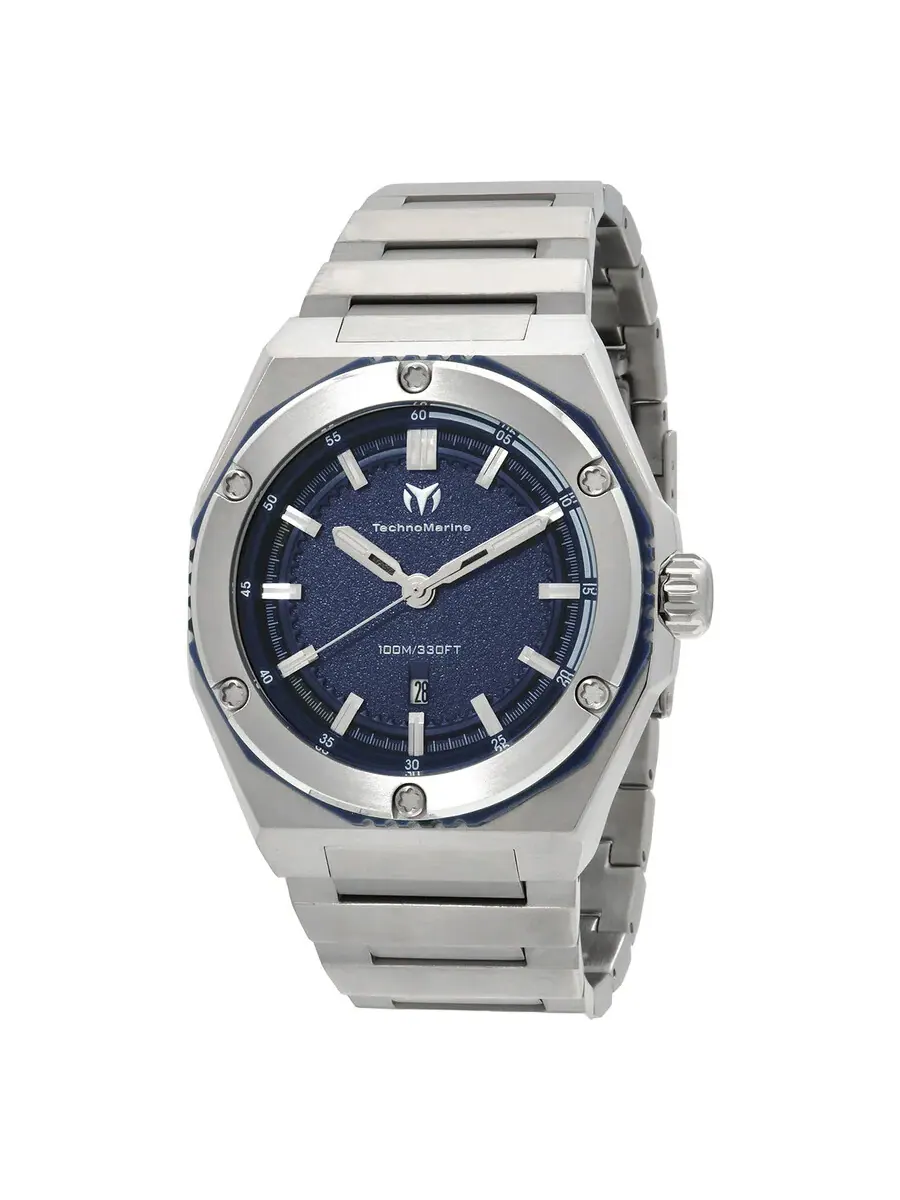 Мужские часы Technomarine Coral Quartz с синим циферблатом TM-416090 — серебристый