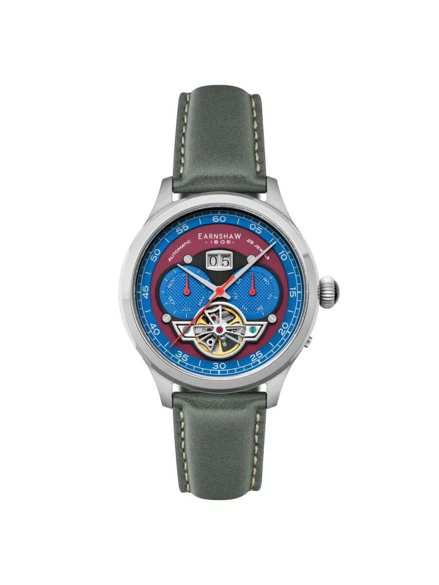 Мужские часы Thomas Earnshaw Baron Grand Date Calendar с открытым механизмом, красным циферблатом ES-8187-08 — серебристый