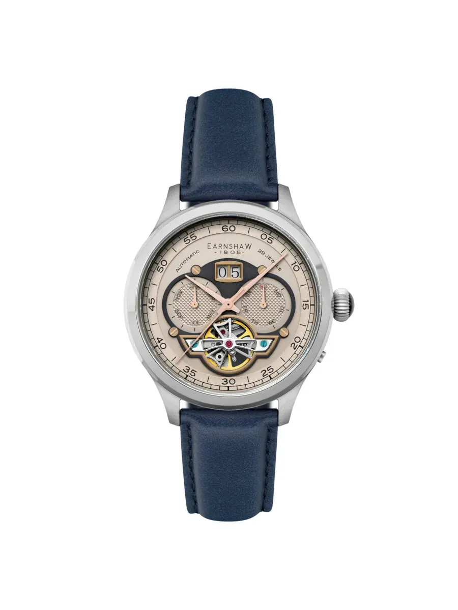 Мужские часы Thomas Earnshaw Baron Grand Date Calendar Open Heart с розово-золотым циферблатом ES-8187-04 — серебристый