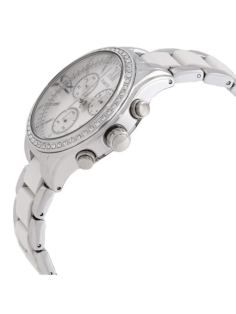 Женские часы Timex Classic Chronograph с кварцевым механизмом и серебристым циферблатом TW2V74700 — изображение 2 из 3