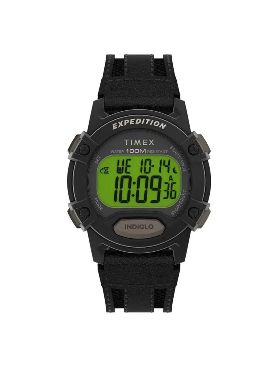 Мужские кварцевые цифровые часы Timex Expedition с зеленым циферблатом TW4B25200 — черный