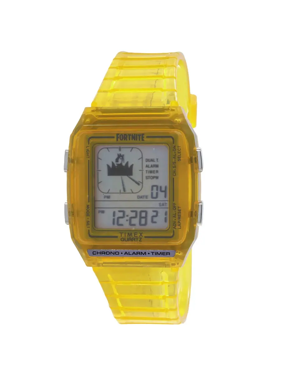 Часы Timex Q Timex LCA x Fortnite с кварцевым цифровым будильником, унисекс TW2W96600 — изображение 1 из 3, оттенок желтый