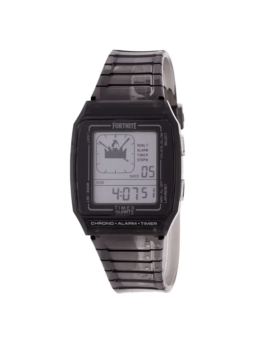Часы Timex Q Timex LCA x Fortnite с кварцевым цифровым будильником, унисекс TW2W96500 — изображение 1 из 3, оттенок черный