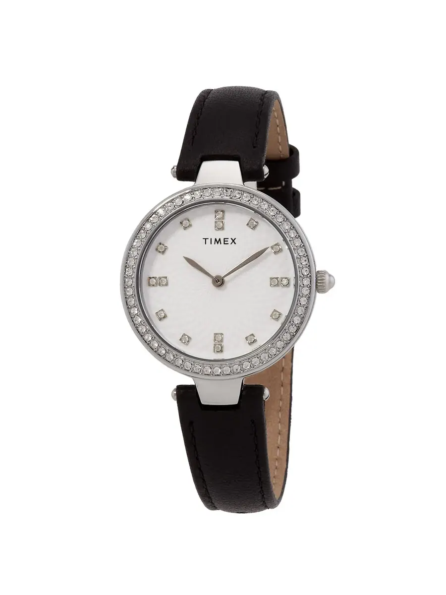 Женские кварцевые часы Timex с серебристым циферблатом и кристаллами, модель TW2V45200VQ — изображение 1 из 3