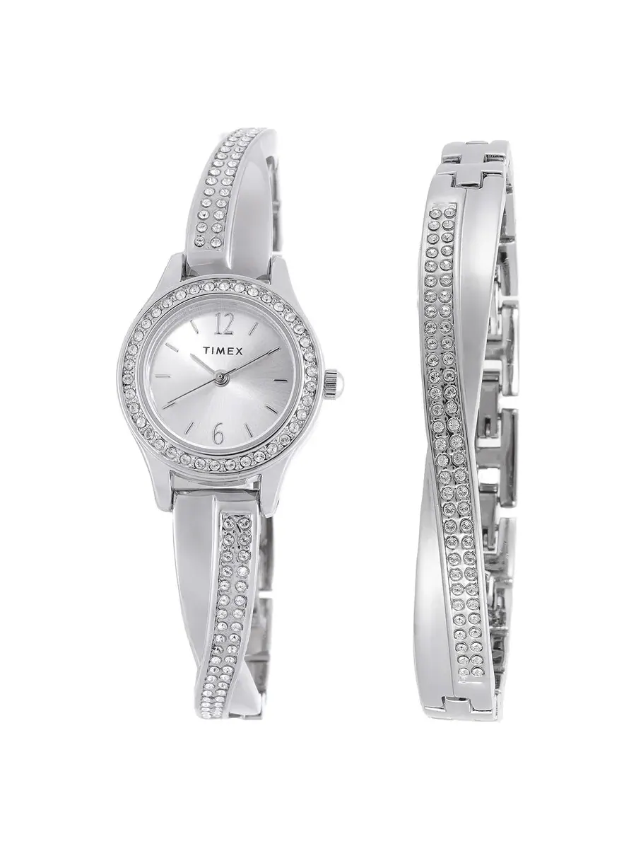 Женские кварцевые часы Timex Trend с серебристым циферблатом и браслетом (TW2T58000) — изображение 1 из 4, оттенок серебряный
