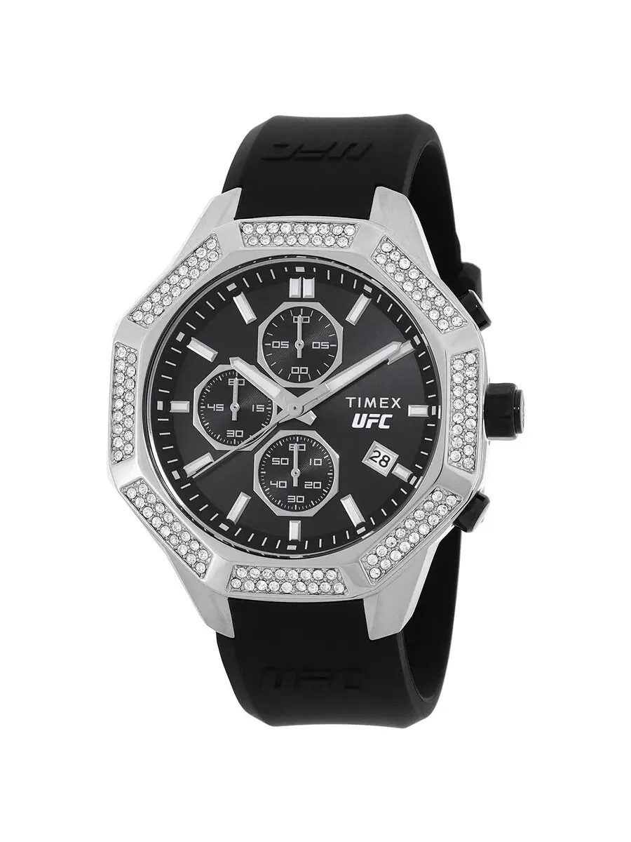 Мужские часы Timex UFC King Chronograph Quartz с черным циферблатом TW2V99300JR — изображение 1 из 3, оттенок серебряный