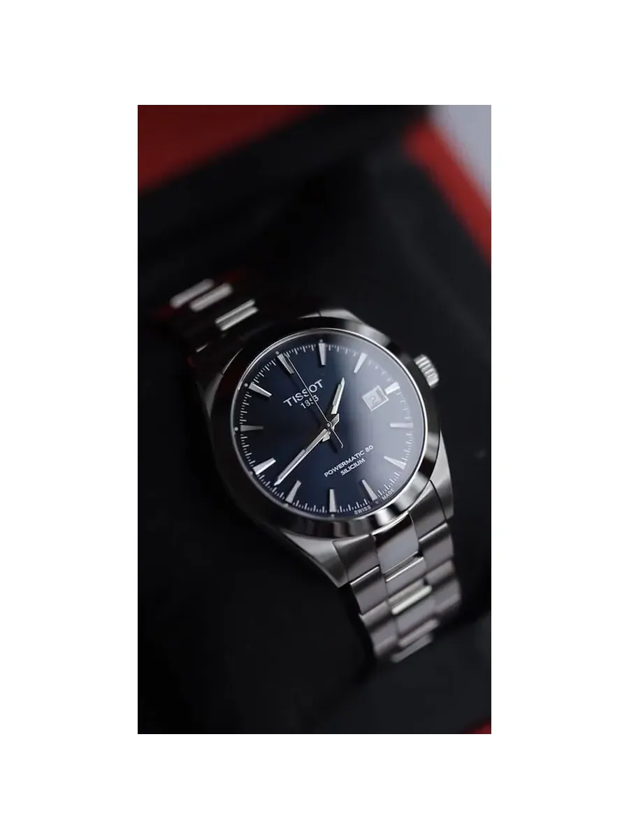 Мужские часы Tissot Gentleman Powermatic 80 с автоматическим заводом, синим циферблатом T127.407.11.041.00
