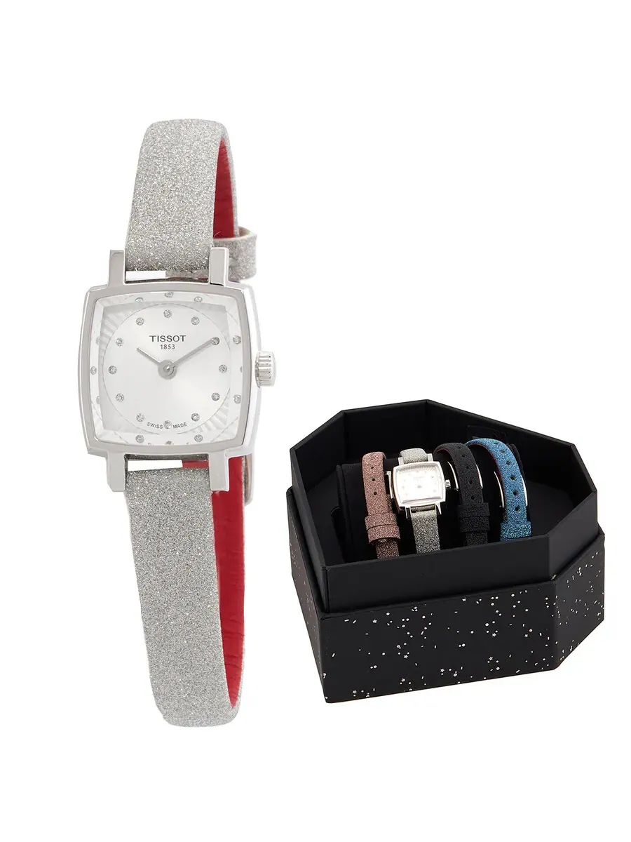 Женские часы Tissot Lovely Square Festive Kit Quartz с серебристым циферблатом и бриллиантами T0581091703602 — серебристый