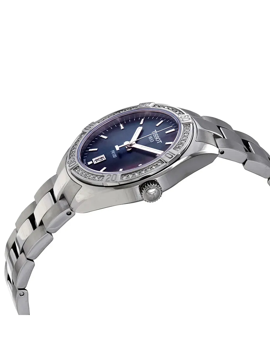 Женские часы Tissot PR 100 с черным перламутровым циферблатом T101.910.61.121.00 — изображение 2 из 3, оттенок серебряный