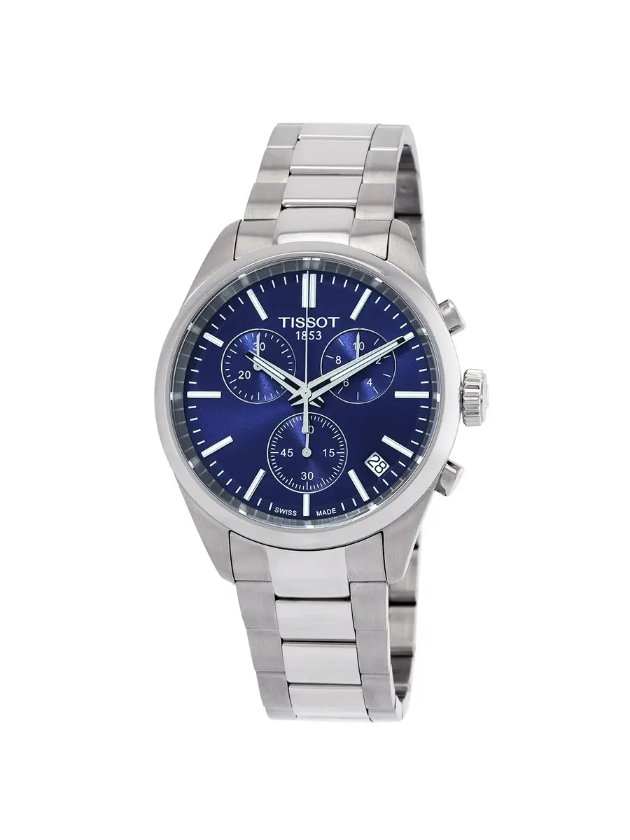 Мужские часы Tissot PR 100 Chronograph Quartz с синим циферблатом T1504171104100 — изображение 1 из 3, оттенок серебряный