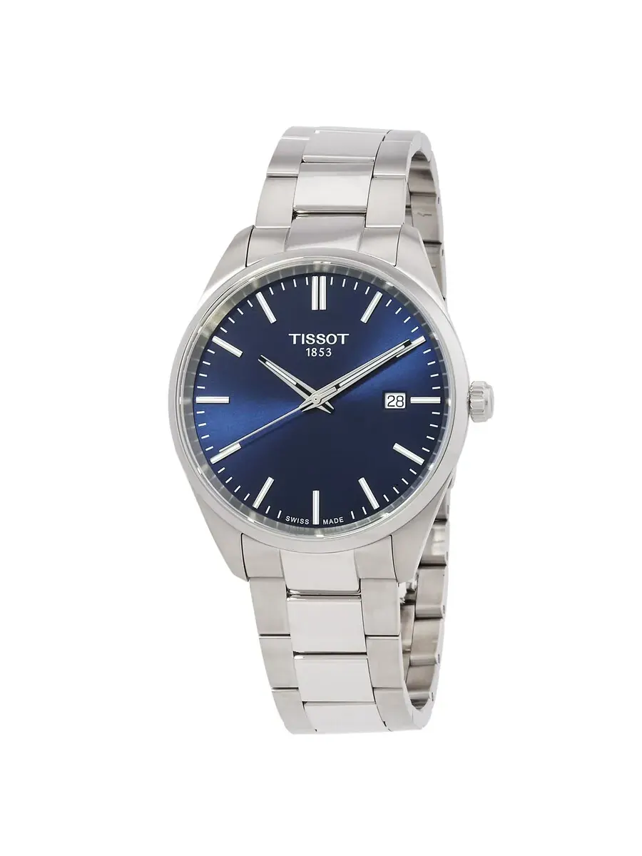 Мужские кварцевые часы Tissot PR 100 с синим циферблатом, модель T1504101104100 — изображение 1 из 3, оттенок серебряный