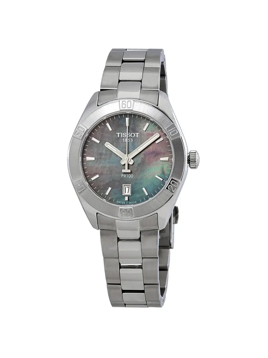 Женские часы Tissot PR 100 Sport Chic с черным перламутровым циферблатом T101.910.11.121.00 — изображение 1 из 3