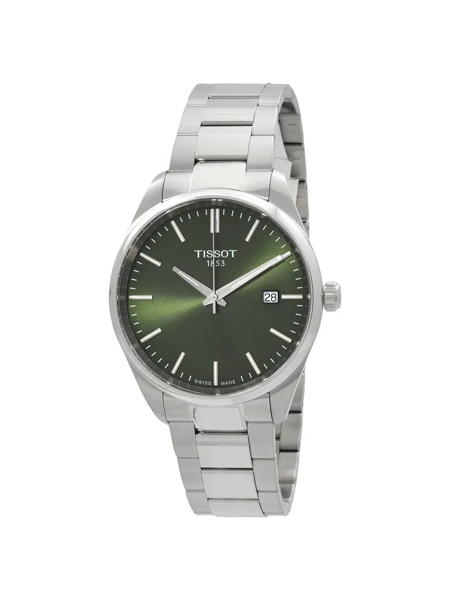 Мужские кварцевые часы Tissot PR 100 с зеленым циферблатом, модель T1504101109100 — изображение 1 из 3, оттенок серебряный