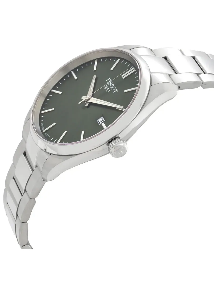 Мужские кварцевые часы Tissot PR 100 с зеленым циферблатом, модель T1504101109100 — изображение 2 из 3, оттенок серебряный
