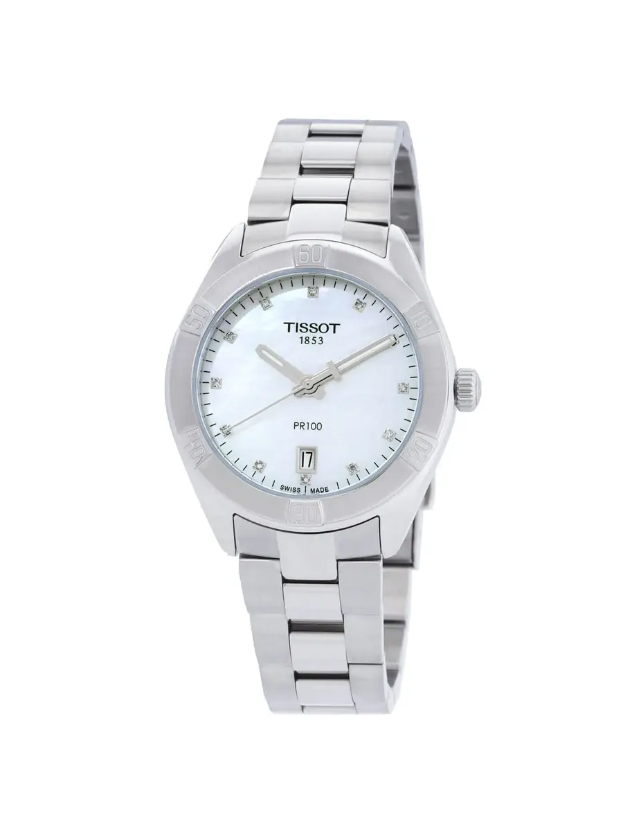 Женские часы Tissot PR 100 Sport Chic Quartz с бриллиантами, белым перламутровым циферблатом T101.910.11.116.00