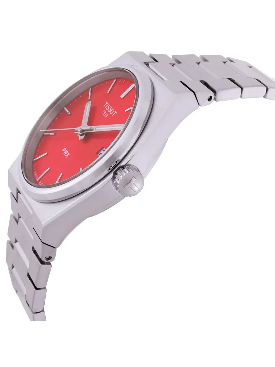 Женские часы Tissot PRX 35 Quartz с красным циферблатом T1372101142100 — изображение 2 из 3, оттенок серебряный
